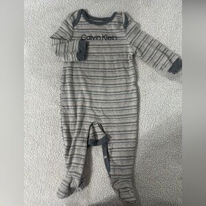 Calvin Klein Gray Striped Baby Footie